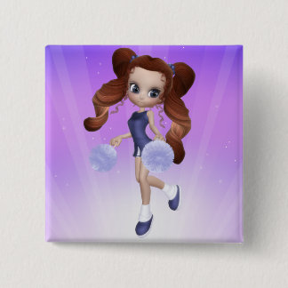 Botón de la animadora del pelo de Brown