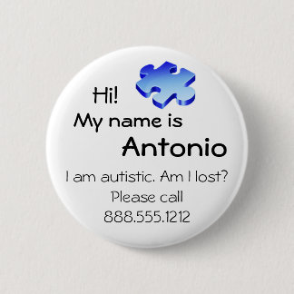 Botón de la conciencia del autismo con su nombre y