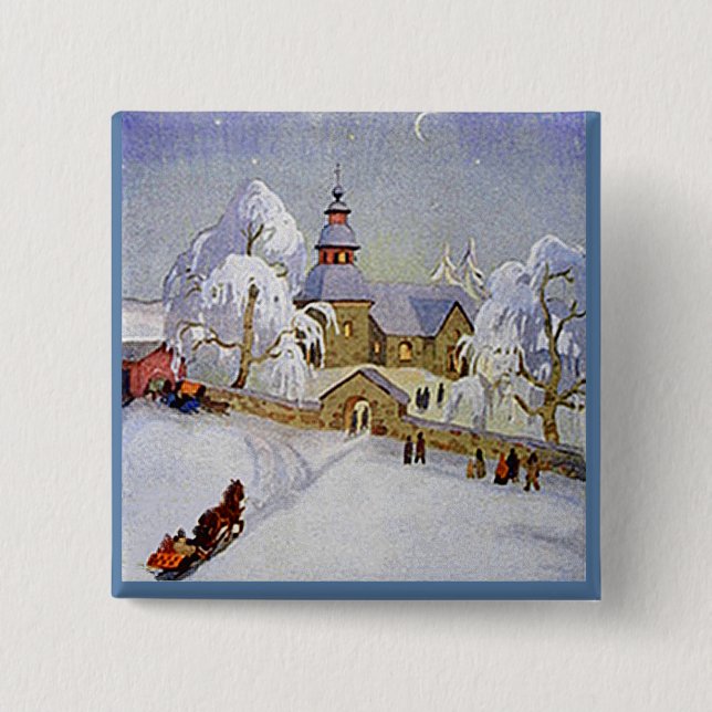 Botón de la escena de la iglesia del pueblo del (Anverso)