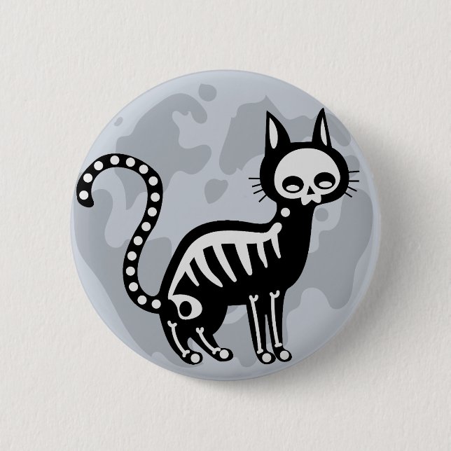 botón de la luna del gato negro del esqueleto (Anverso)