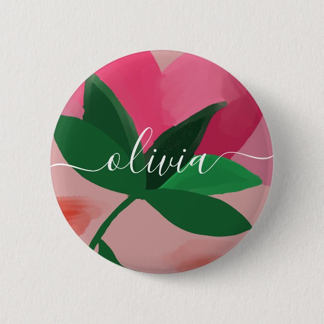 botón de la mochila de nombre personalizada floral (Anverso)