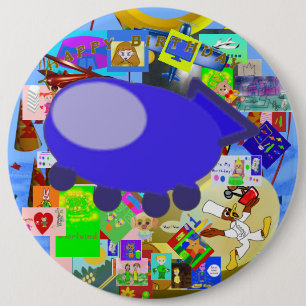 botón de la nave espacial Happy Birday Puppy