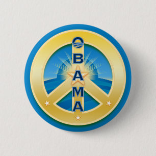 Botón de la paz de Obama Goldstar, redondo en azul
