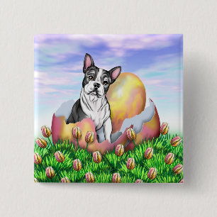 Botón de la sorpresa de Boston Terrier Pascua