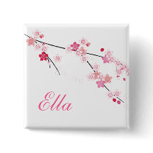 Botón de las flores de cerezo de Sakura con nombre