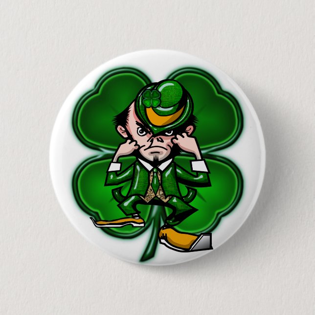 Botón de Leprechan de 4 hojas que lucha (Anverso)