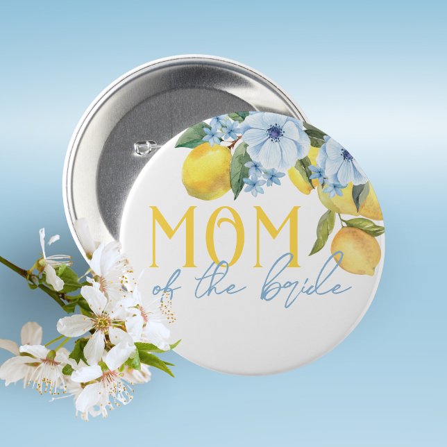Botón de Madre de la Novia para Despedida de Solte (Lemon Bridal Shower Pin on Buttons for Your Special Guests of Honor Such as Grandma's, Mom's & More)