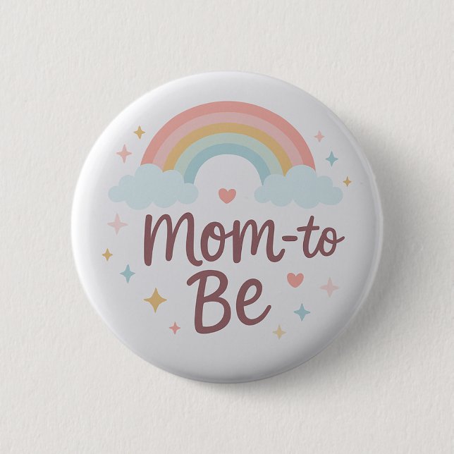 Botón de Mamá a Punto de Arcoíris Pastel Adorable (Anverso)