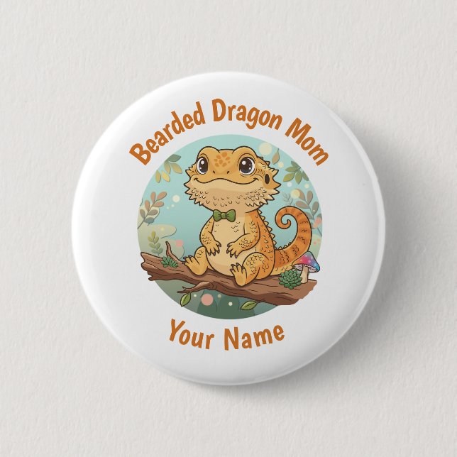 Botón de Mamá de Dragón Barbudo Personalizado (Anverso)