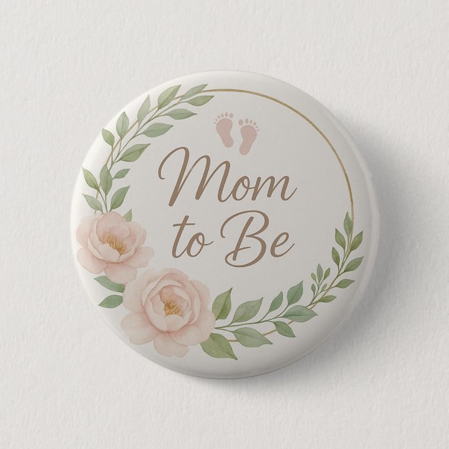 Botón de Mamá Embarazada con Flores Lindas (Anverso)