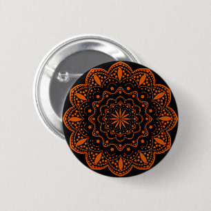Botón de Mandala Negro y Naranja