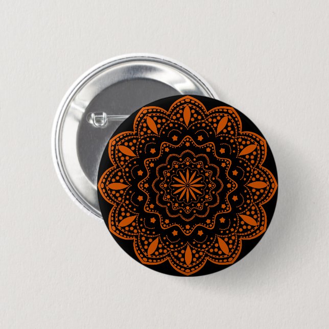 Botón de Mandala | Negro y Naranja (Anverso y reverso)