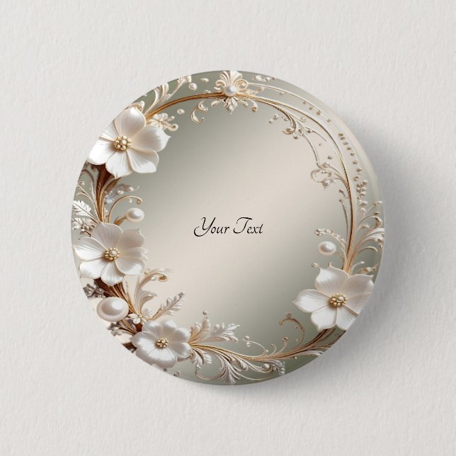 Botón de Marco Floral Blanco Ornamentado (Anverso)