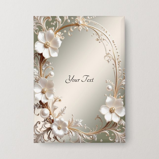 Botón de Marco Floral Blanco Ornamentado (Anverso)
