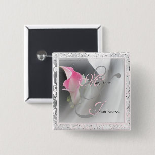 botón de marco Flourish de Lirio Rosa
