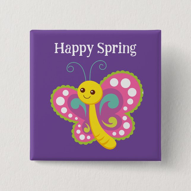 botón de mariposa de primavera feliz (Anverso)