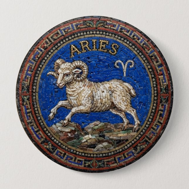 Botón de mosaico zodiacal Aries de estilo antiguo (Anverso)