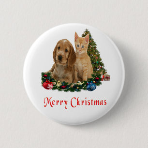 botón de Navidad de gatito y cachorro