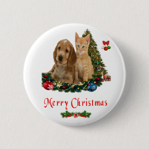 botón de Navidad de gatito y cachorro