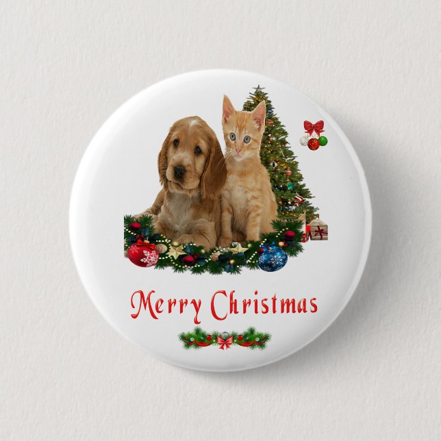 botón de Navidad de gatito y cachorro (Anverso)