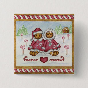 Botón de Navidad de Niño y Niña de Pan de Jengibre