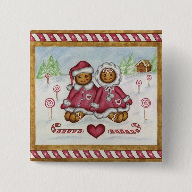 Botón de Navidad de Niño y Niña de Pan de Jengibre (Anverso)