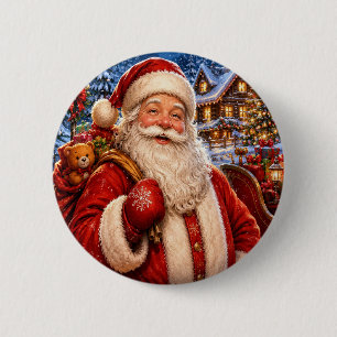Botón de Navidad de Papá Noel Vintage
