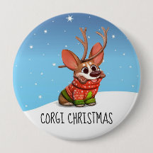 Botón de Navidad de perro Corgi