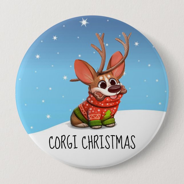 Botón de Navidad de perro Corgi (Anverso)