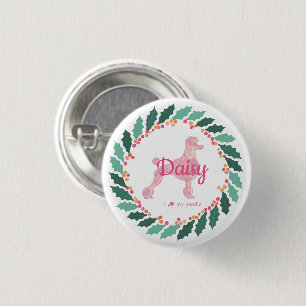 Botón de Navidad de Silueta de Caniche Rosa Person