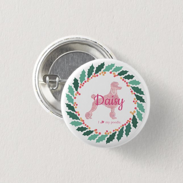 Botón de Navidad de Silueta de Caniche Rosa Person (Anverso y reverso)