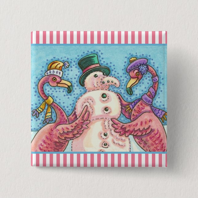 BOTÓN DE NAVIDADES DE NIEVE DE FLAMINGO ROSA (Anverso)