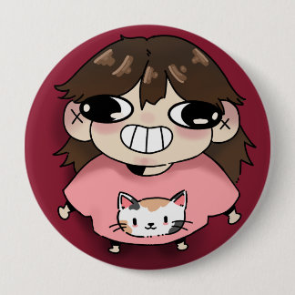 Botón de niña Chibi linda con camiseta de gato ros