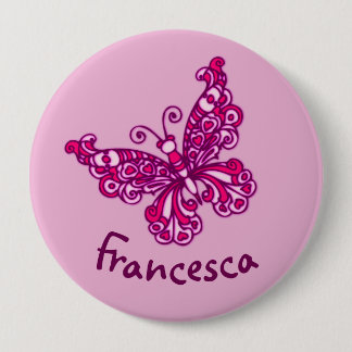 Botón de nombre de arte de mariposa rosa estilizad