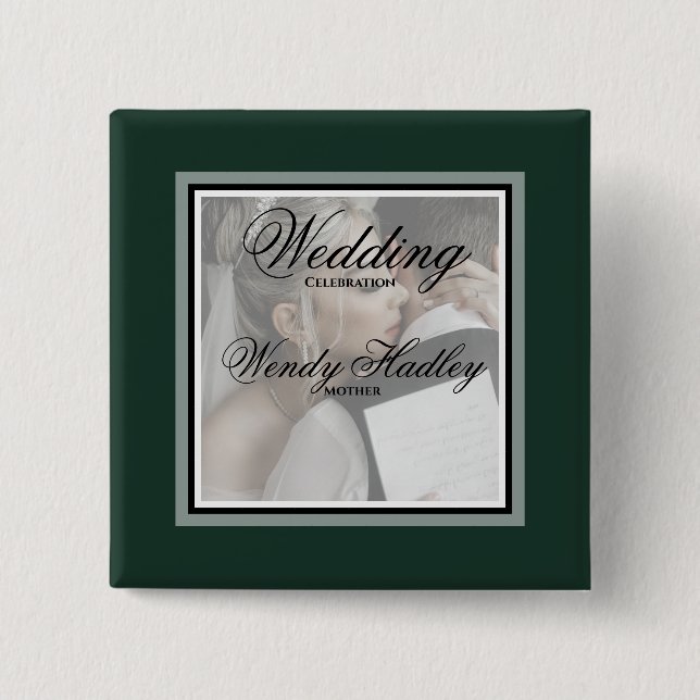 botón de nombre de boda de personalizable verde es (Anverso)