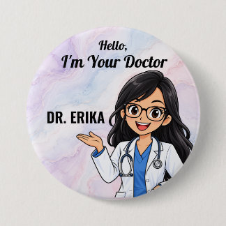 Botón de nombre de médico personalizado con gafas