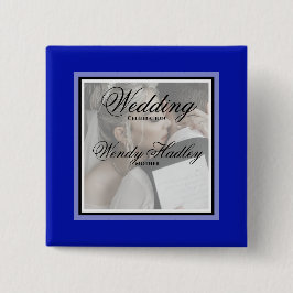 botón de nombre del boda de personalizable azul co