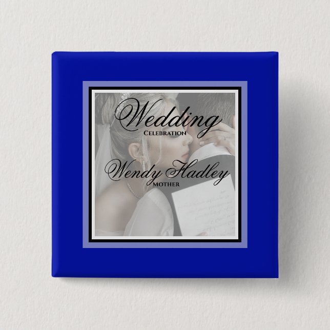 botón de nombre del boda de personalizable azul co (Anverso)