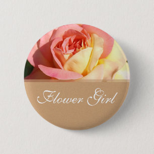 Botón de nombre del boda rosa amarillo rosado chic