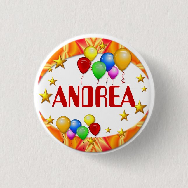 Botón de nombre del niño de globos y estrellas per (Anverso)