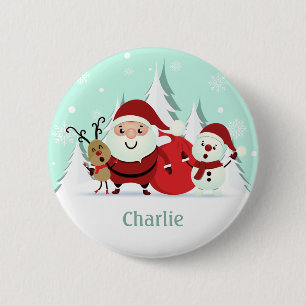 botón de nombre personalizado de Santa, Reindeer y