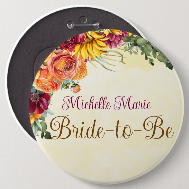 Botón de Novia para Despedida de Soltera Floral de (Anverso y reverso)