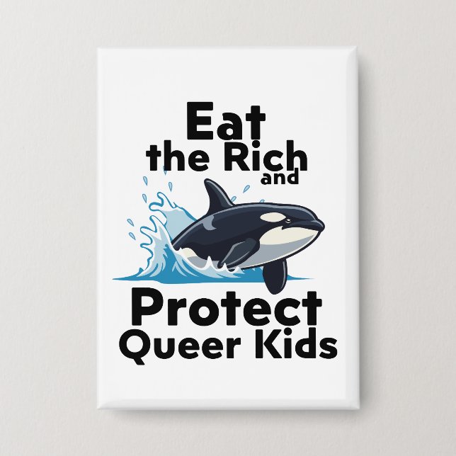 Botón de Orcas y niños queer (Anverso)