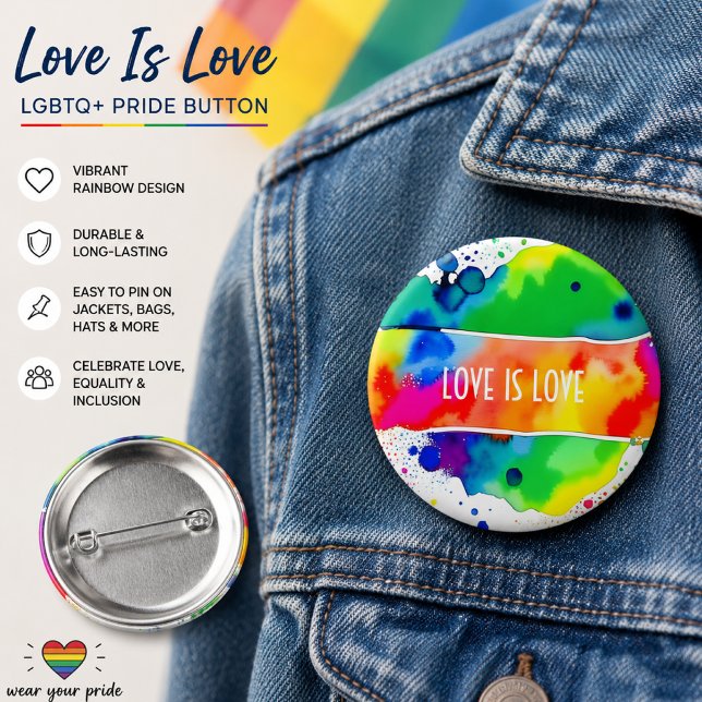 Botón de Orgullo LGBTQ+ de Acuarela Arcoíris (Subido por el creador)