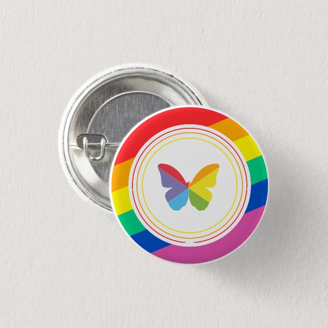 Botón de Orgullo LGBTQ+ Mariposa Arcoíris (Anverso y reverso)