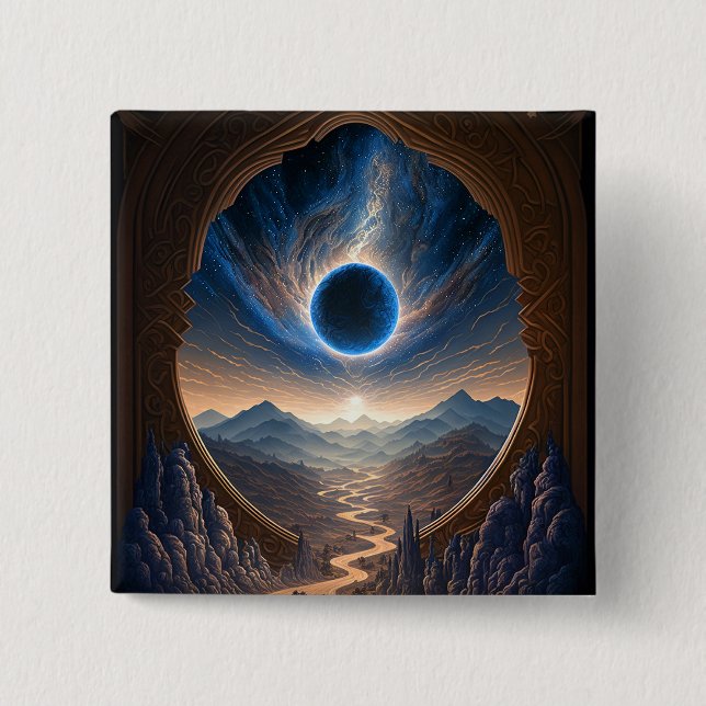 Botón de paisaje espacial de la fantasía cósmica (Anverso)