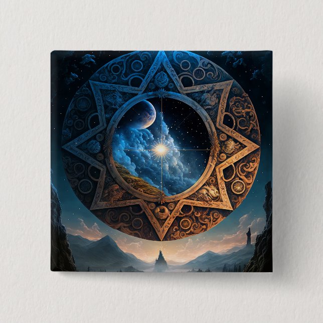 Botón de paisaje espacial de la fantasía cósmica (Anverso)