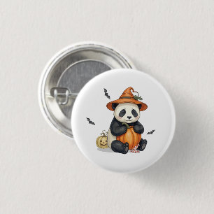 Botón de panda de Halloween lindo y calabaza
