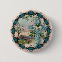 Botón de Pascua de Cruz de Flor Azul