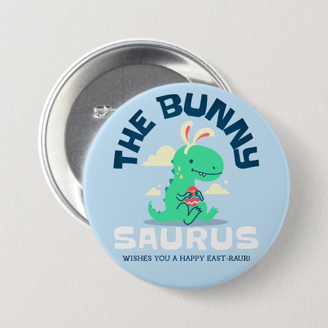 Botón de Pascua Feliz de Bunny Saurus (Anverso y reverso)